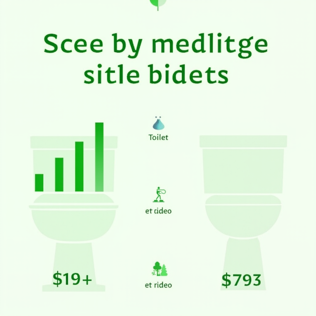 Infografika porównująca koszty tradycyjnej toalety i bidetu w ujęciu rocznym, wykresy słupkowe w odcieniach zieleni, ikonki symbolizujące wodę i drzewa