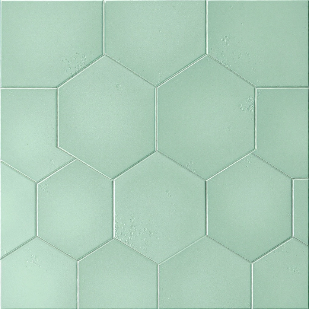 wielkoformatowy panel z PVC imitujący kopenhaskie kafle metryczne w pastelowej zieleni