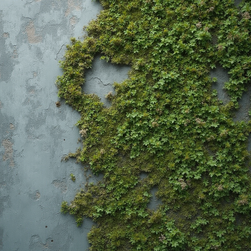 fragment ściany z fakturą imitującą mchy leśne w odcieniach szaro-zielonych, zbliżenie ukazujące detale tekstury